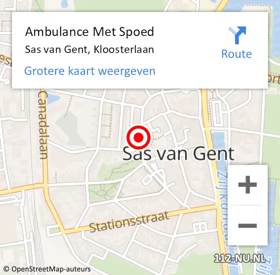 Locatie op kaart van de 112 melding: Ambulance Met Spoed Naar Sas van Gent, Kloosterlaan op 21 augustus 2017 07:42