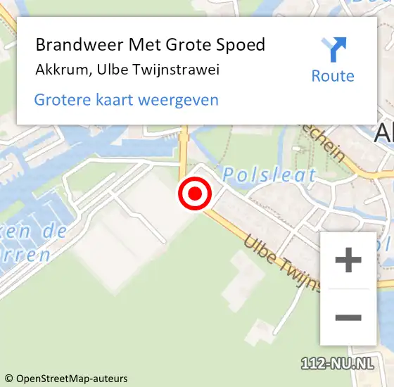 Locatie op kaart van de 112 melding: Brandweer Met Grote Spoed Naar Akkrum, Ulbe Twijnstrawei op 21 augustus 2017 08:25