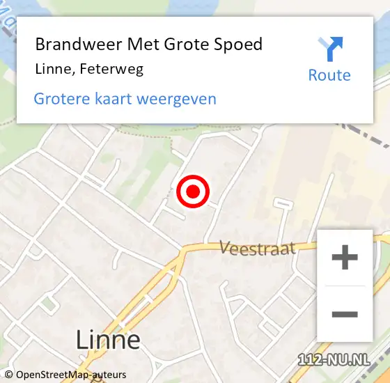 Locatie op kaart van de 112 melding: Brandweer Met Grote Spoed Naar Linne, Feterweg op 21 augustus 2017 09:16