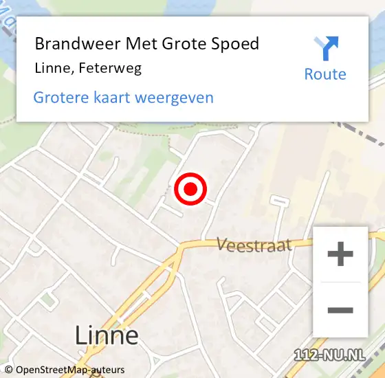 Locatie op kaart van de 112 melding: Brandweer Met Grote Spoed Naar Linne, Feterweg op 21 augustus 2017 09:19