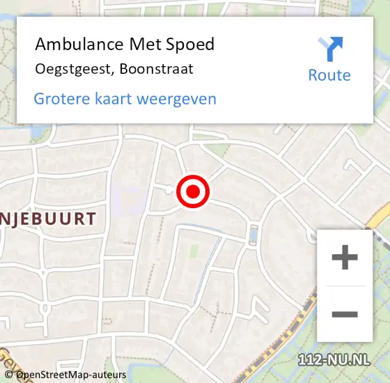 Locatie op kaart van de 112 melding: Ambulance Met Spoed Naar Oegstgeest, Boonstraat op 21 augustus 2017 09:33