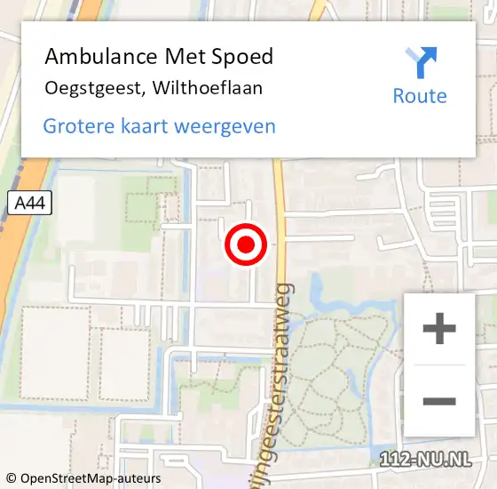 Locatie op kaart van de 112 melding: Ambulance Met Spoed Naar Oegstgeest, Wilthoeflaan op 21 augustus 2017 10:18