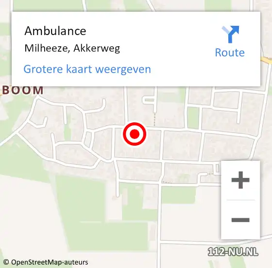 Locatie op kaart van de 112 melding: Ambulance Milheeze, Akkerweg op 21 augustus 2017 11:20