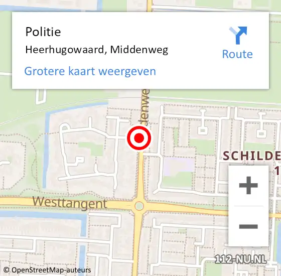 Locatie op kaart van de 112 melding: Politie Heerhugowaard, Middenweg op 21 augustus 2017 13:01