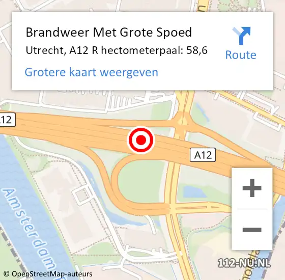 Locatie op kaart van de 112 melding: Brandweer Met Grote Spoed Naar Utrecht, A12 R hectometerpaal: 58,8 op 21 augustus 2017 13:17