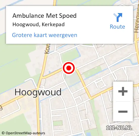 Locatie op kaart van de 112 melding: Ambulance Met Spoed Naar Hoogwoud, Kerkepad op 21 augustus 2017 13:52