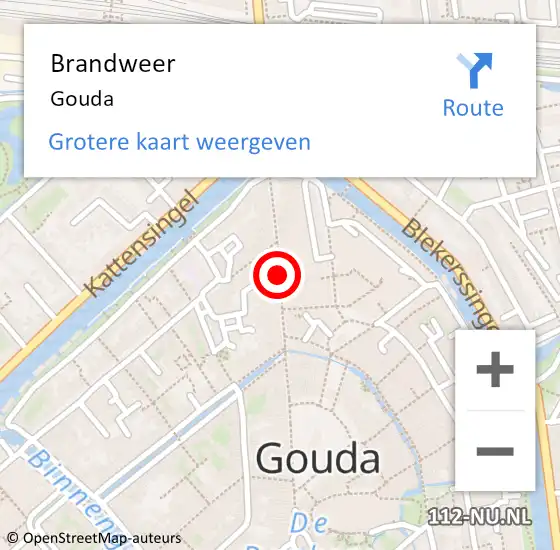 Locatie op kaart van de 112 melding: Brandweer Gouda op 21 augustus 2017 14:20