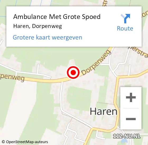 Locatie op kaart van de 112 melding: Ambulance Met Grote Spoed Naar Haren, Dorpenweg op 21 augustus 2017 14:21