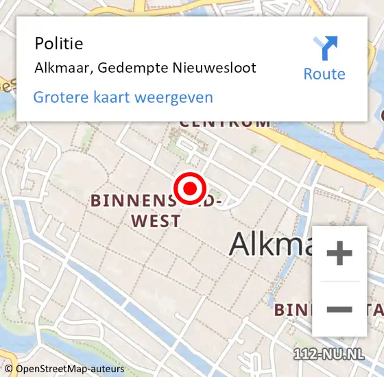 Locatie op kaart van de 112 melding: Politie Alkmaar, Gedempte Nieuwesloot op 21 augustus 2017 14:57