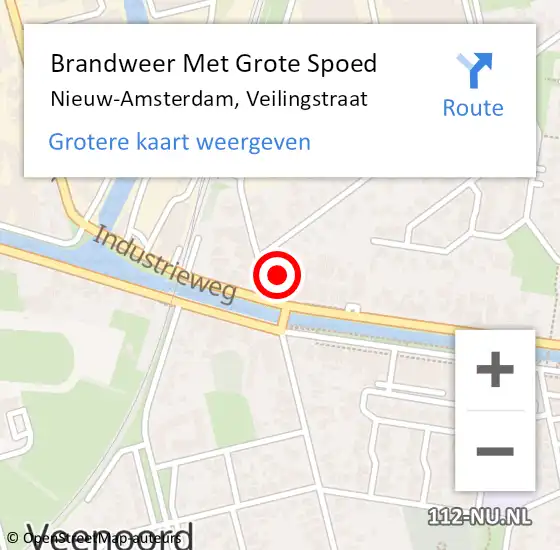 Locatie op kaart van de 112 melding: Brandweer Met Grote Spoed Naar Nieuw-Amsterdam, Veilingstraat op 21 augustus 2017 15:16