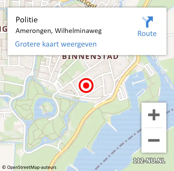 Locatie op kaart van de 112 melding: Politie Amerongen, Wilhelminaweg op 21 augustus 2017 15:41