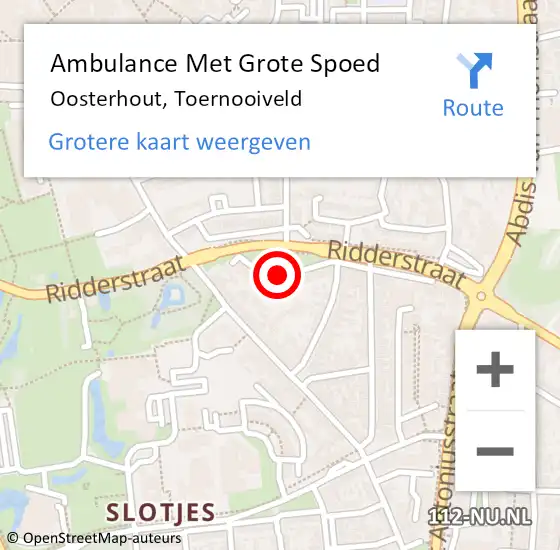 Locatie op kaart van de 112 melding: Ambulance Met Grote Spoed Naar Oosterhout, Toernooiveld op 21 augustus 2017 16:37