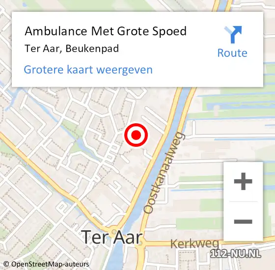 Locatie op kaart van de 112 melding: Ambulance Met Grote Spoed Naar Ter Aar, Beukenpad op 21 augustus 2017 16:47