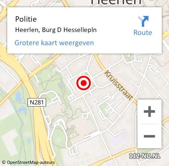 Locatie op kaart van de 112 melding: Politie Heerlen, Burg D Hessellepln op 21 augustus 2017 17:47
