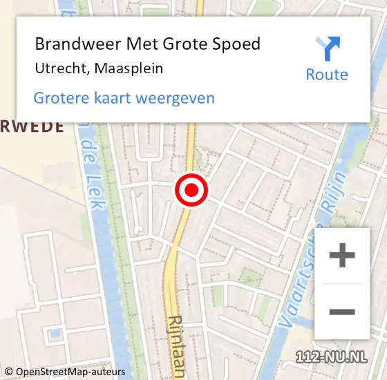 Locatie op kaart van de 112 melding: Brandweer Met Grote Spoed Naar Utrecht, Maasplein op 21 augustus 2017 18:21