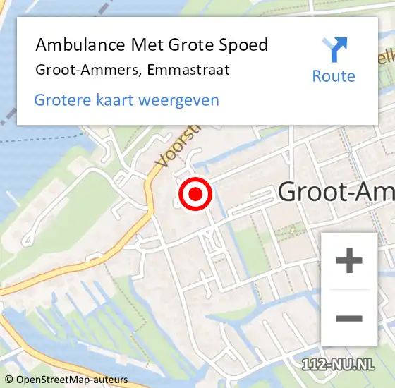 Locatie op kaart van de 112 melding: Ambulance Met Grote Spoed Naar Groot-Ammers, Emmastraat op 21 augustus 2017 18:29