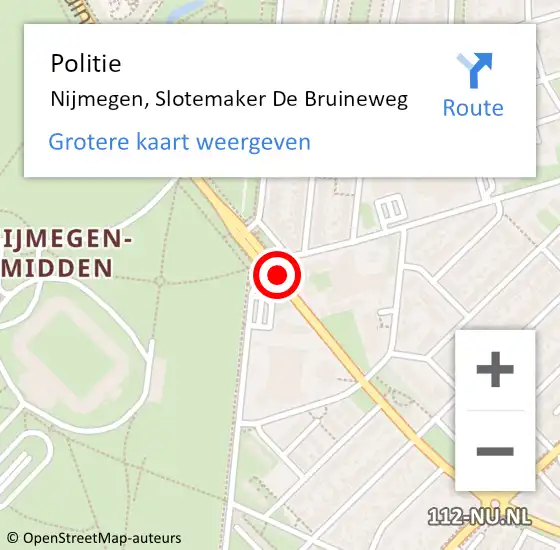 Locatie op kaart van de 112 melding: Politie Nijmegen, Slotemaker De Bruineweg op 21 augustus 2017 18:29