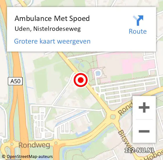 Locatie op kaart van de 112 melding: Ambulance Met Spoed Naar Uden, Nistelrodeseweg op 21 augustus 2017 18:46