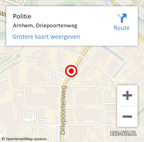 Locatie op kaart van de 112 melding: Politie Arnhem, Driepoortenweg op 21 augustus 2017 18:48