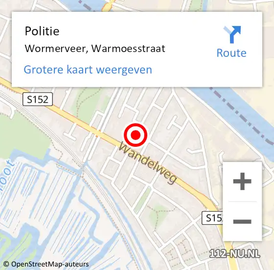 Locatie op kaart van de 112 melding: Politie Wormerveer, Warmoesstraat op 21 augustus 2017 18:48