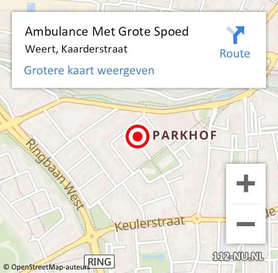 Locatie op kaart van de 112 melding: Ambulance Met Grote Spoed Naar Weert, Kaarderstraat op 30 januari 2014 09:25