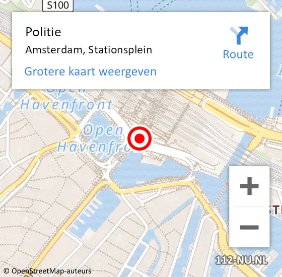 Locatie op kaart van de 112 melding: Politie Amsterdam, Stationsplein op 21 augustus 2017 19:15