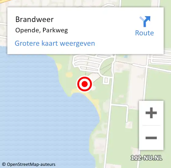 Locatie op kaart van de 112 melding: Brandweer Opende, Parkweg op 21 augustus 2017 19:35