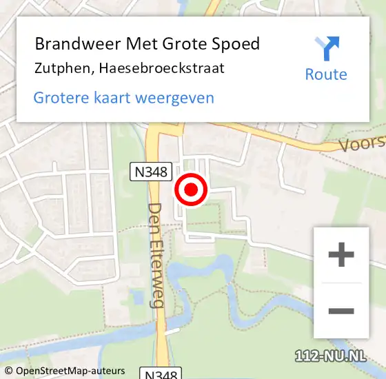 Locatie op kaart van de 112 melding: Brandweer Met Grote Spoed Naar Zutphen, Haesebroeckstraat op 21 augustus 2017 19:57