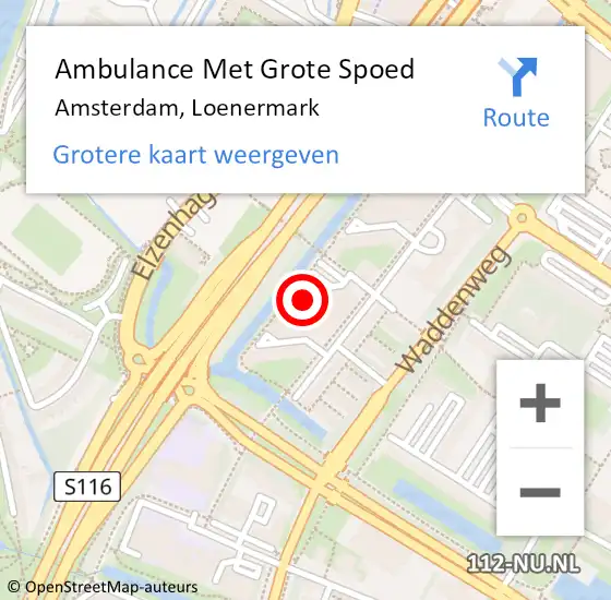 Locatie op kaart van de 112 melding: Ambulance Met Grote Spoed Naar Amsterdam, Loenermark op 21 augustus 2017 21:29