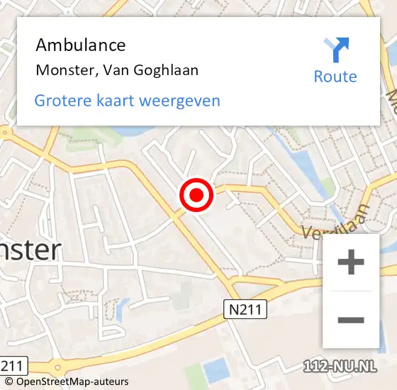 Locatie op kaart van de 112 melding: Ambulance Monster, Van Goghlaan op 21 augustus 2017 21:32