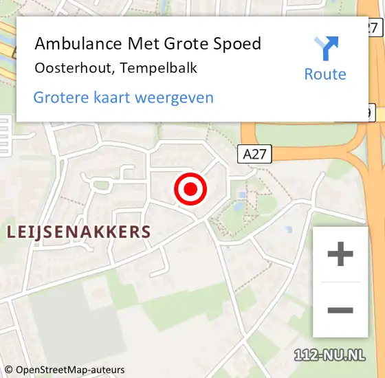 Locatie op kaart van de 112 melding: Ambulance Met Grote Spoed Naar Oosterhout, Tempelbalk op 21 augustus 2017 21:33