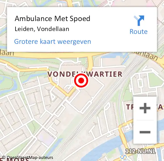 Locatie op kaart van de 112 melding: Ambulance Met Spoed Naar Leiden, Vondellaan op 21 augustus 2017 21:39