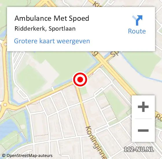 Locatie op kaart van de 112 melding: Ambulance Met Spoed Naar Ridderkerk, Sportlaan op 21 augustus 2017 21:43