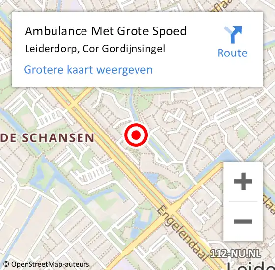 Locatie op kaart van de 112 melding: Ambulance Met Grote Spoed Naar Leiderdorp, Cor Gordijnsingel op 21 augustus 2017 21:44