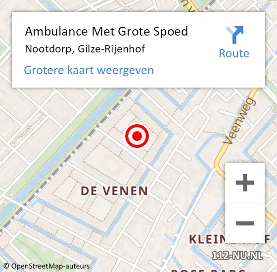 Locatie op kaart van de 112 melding: Ambulance Met Grote Spoed Naar Nootdorp, Gilze-Rijenhof op 21 augustus 2017 21:45