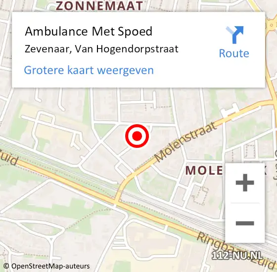 Locatie op kaart van de 112 melding: Ambulance Met Spoed Naar Zevenaar, Van Hogendorpstraat op 21 augustus 2017 21:49