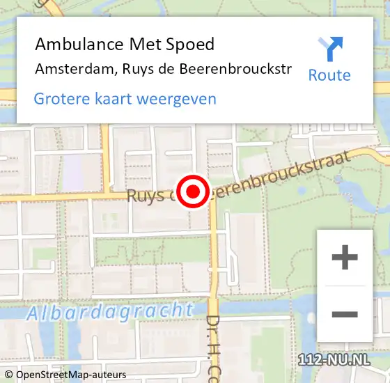 Locatie op kaart van de 112 melding: Ambulance Met Spoed Naar Amsterdam, Ruys De Beerenbrouckstraat op 21 augustus 2017 23:56