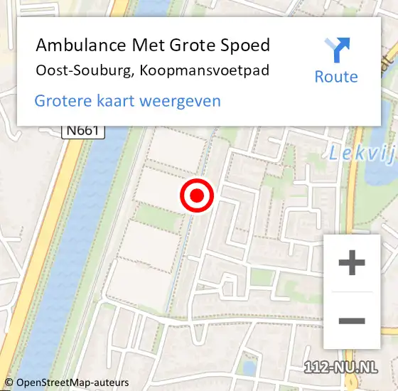 Locatie op kaart van de 112 melding: Ambulance Met Grote Spoed Naar Oost-Souburg, Koopmansvoetpad op 22 augustus 2017 00:54
