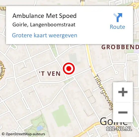 Locatie op kaart van de 112 melding: Ambulance Met Spoed Naar Goirle, Langenboomstraat op 22 augustus 2017 06:37