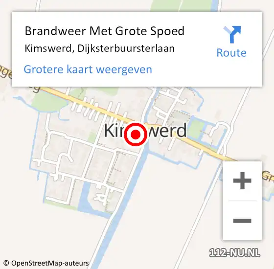 Locatie op kaart van de 112 melding: Brandweer Met Grote Spoed Naar Kimswerd, Dijksterbuursterlaan op 22 augustus 2017 07:51