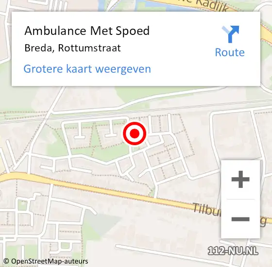 Locatie op kaart van de 112 melding: Ambulance Met Spoed Naar Breda, Rottumstraat op 22 augustus 2017 08:26