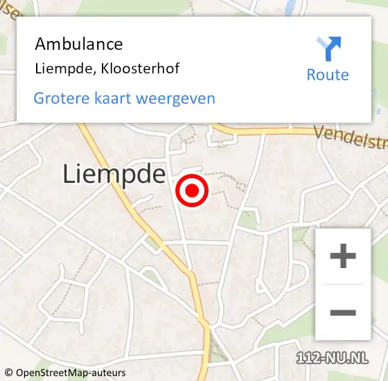 Locatie op kaart van de 112 melding: Ambulance Liempde, Kloosterhof op 22 augustus 2017 08:57