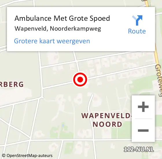 Locatie op kaart van de 112 melding: Ambulance Met Grote Spoed Naar Wapenveld, Noorderkampweg op 22 augustus 2017 09:10