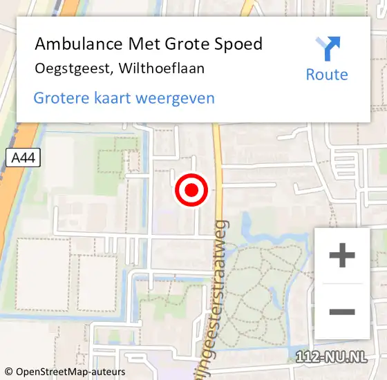 Locatie op kaart van de 112 melding: Ambulance Met Grote Spoed Naar Oegstgeest, Wilthoeflaan op 22 augustus 2017 09:16