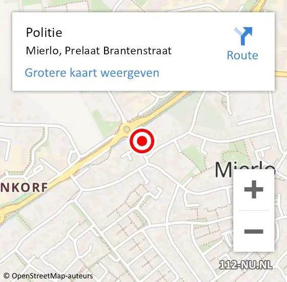 Locatie op kaart van de 112 melding: Politie Mierlo, Prelaat Brantenstraat op 22 augustus 2017 10:14