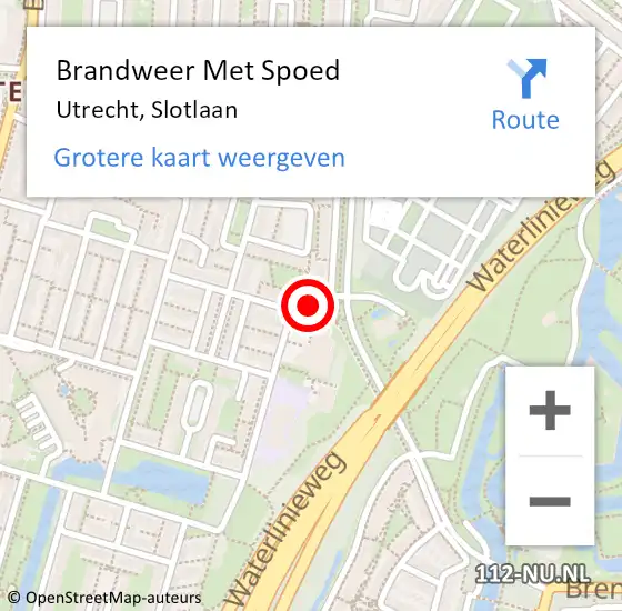 Locatie op kaart van de 112 melding: Brandweer Met Spoed Naar Utrecht, Slotlaan op 22 augustus 2017 10:43