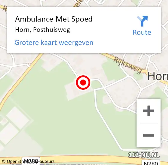 Locatie op kaart van de 112 melding: Ambulance Met Spoed Naar Horn, Posthuisweg op 22 augustus 2017 10:48