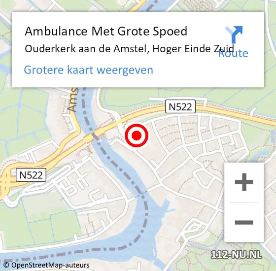 Locatie op kaart van de 112 melding: Ambulance Met Grote Spoed Naar Ouderkerk aan de Amstel, Hoger Einde Zuid op 22 augustus 2017 10:56