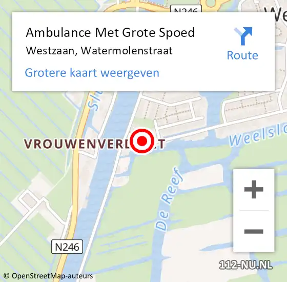 Locatie op kaart van de 112 melding: Ambulance Met Grote Spoed Naar Westzaan, Watermolenstraat op 22 augustus 2017 12:07