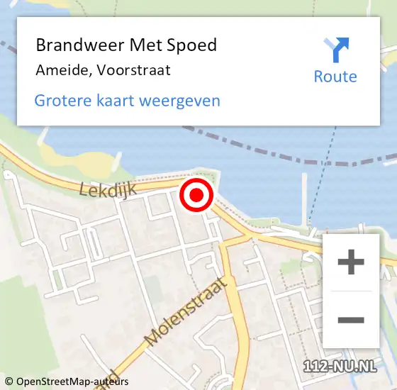 Locatie op kaart van de 112 melding: Brandweer Met Spoed Naar Ameide, Voorstraat op 22 augustus 2017 12:15